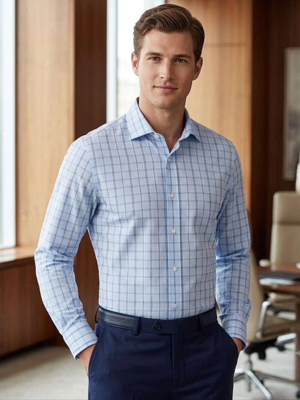 Michael Kors Blue Checkered Shirt Size XL Slim Fit
